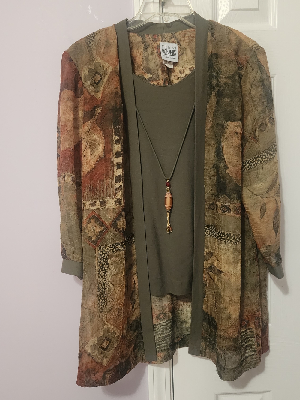R&M Richards Olive Multi-Print Open Front Jacket